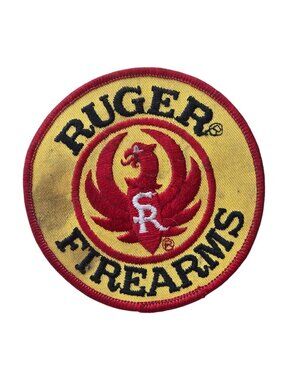 Ruger Firearms Vintage Patch Embroidered Logo Red Yellow Round 4 Inch Hunting